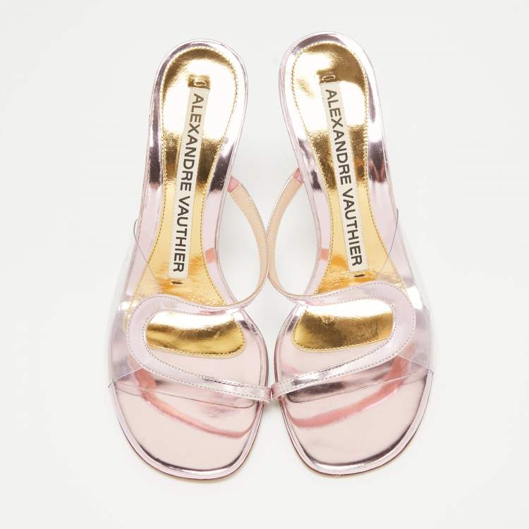 Pre Owned Alexandre Vauthier Metallic Pink Leather Slide Sandals Size 37