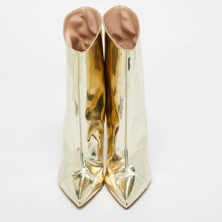 Pre Owned Alexandre Vauthier Gold Synthetic Leather Mid Calf Boots Size 39