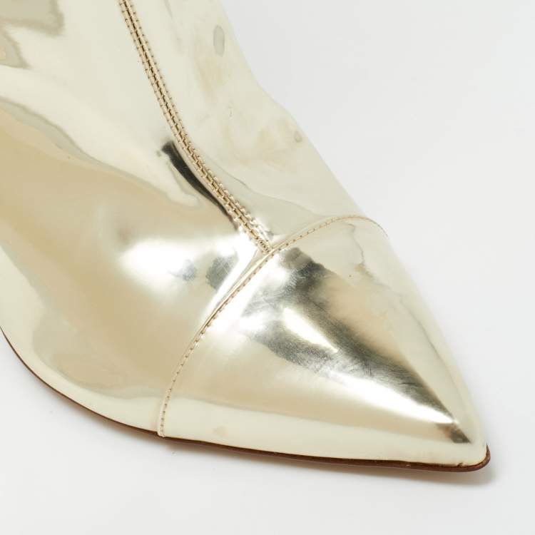 Pre Owned Alexandre Vauthier Gold Synthetic Leather Mid Calf Boots Size 39