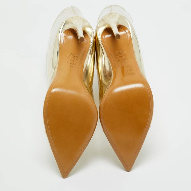 Pre Owned Alexandre Vauthier Gold Synthetic Leather Mid Calf Boots Size 39