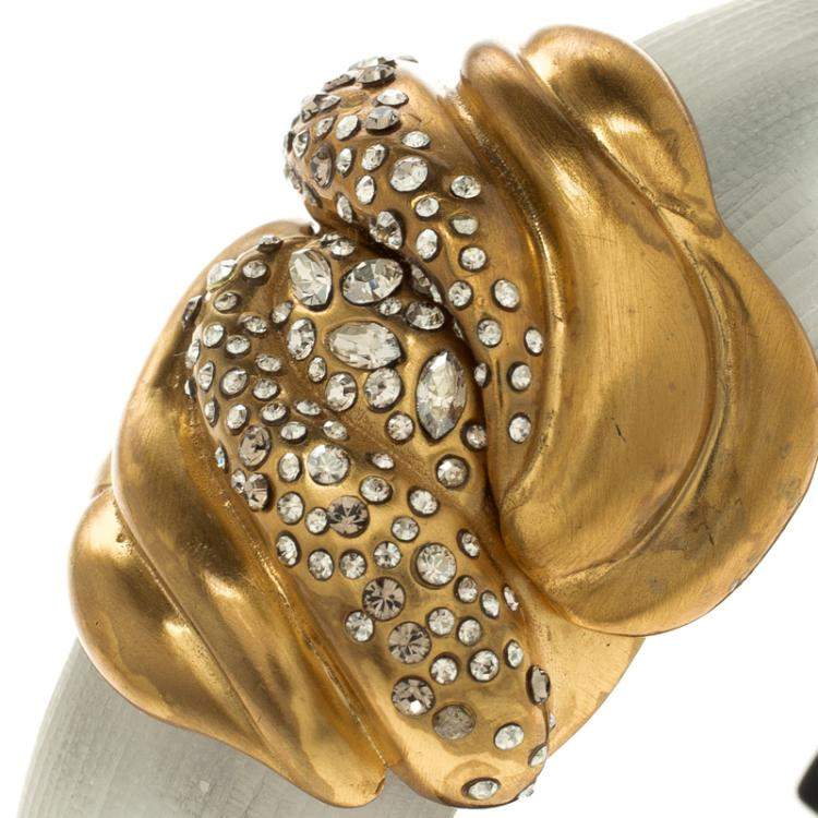 Pre Owned Alexis Bittar Crystal Studded Plexiglas Gold Tone Hinge Bracelet 17cm