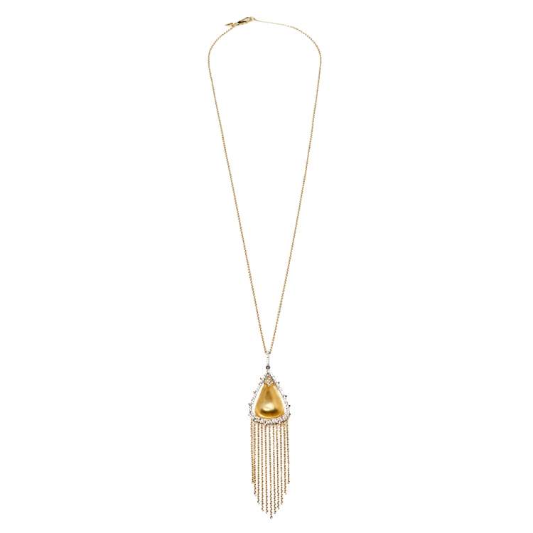 Pre Owned Alexis Bittar Crystal Embellished Gold Tone Long Tassel Pendant Necklace