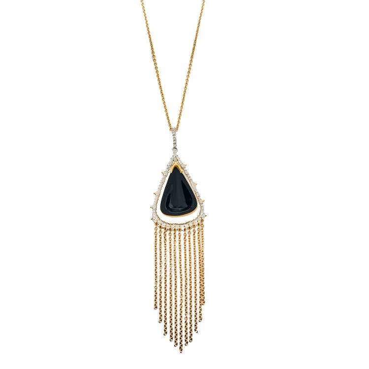 Pre Owned Alexis Bittar Crystal Capped Gold Tone Tassel Chain Pendant Necklace