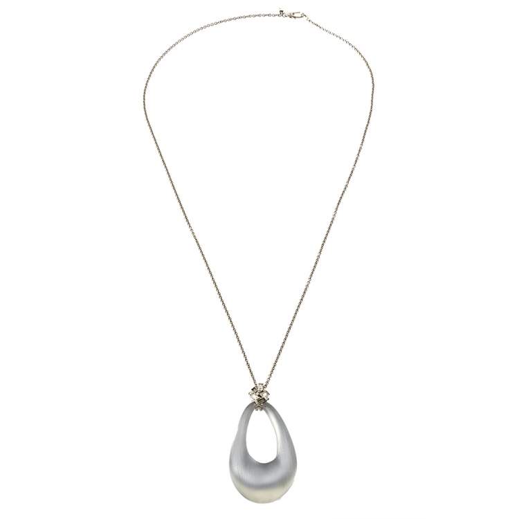 Pre Owned Alexis Bittar Grey Lucite Scattered Crystal Baguette Pendant Necklace 