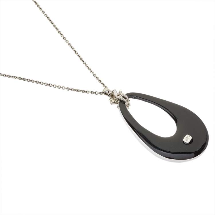 Pre Owned Alexis Bittar Grey Lucite Scattered Crystal Baguette Pendant Necklace 