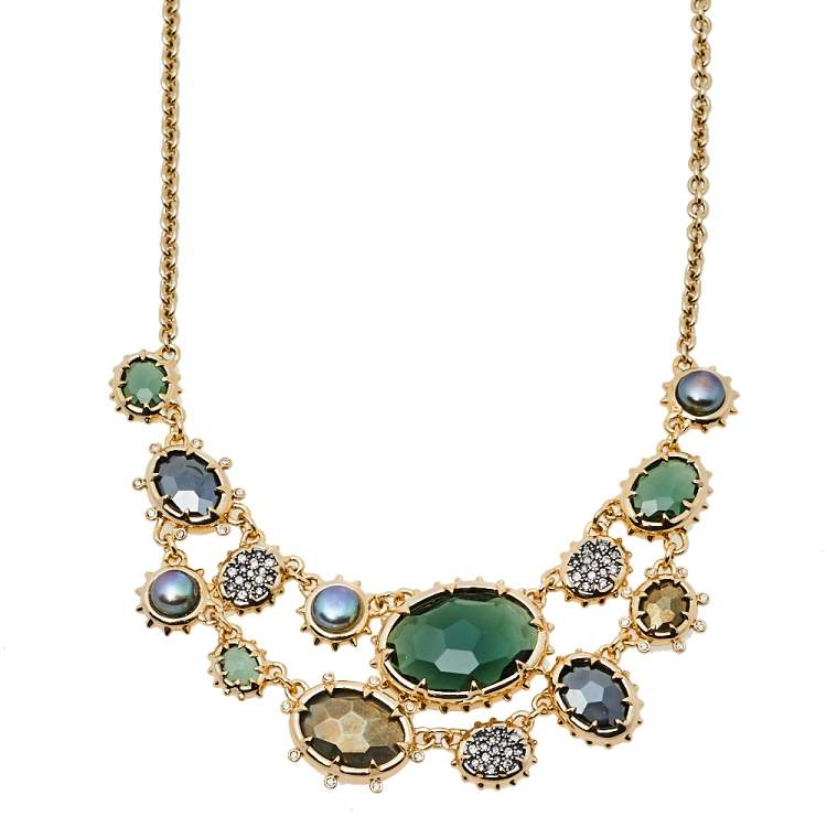 Pre Owned Alexis Bittar Georgian Multicolor Stone Gold Tone Double Strand Necklace