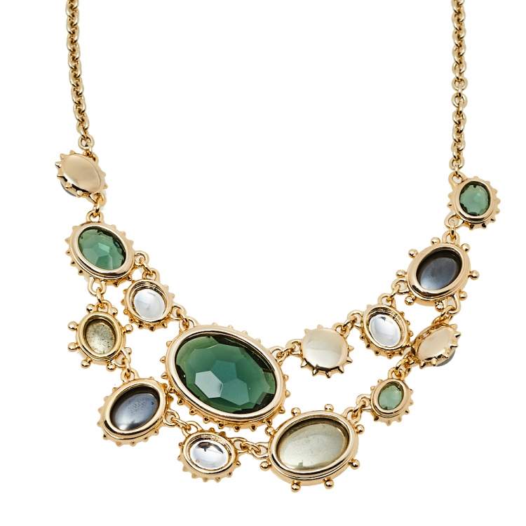 Pre Owned Alexis Bittar Georgian Multicolor Stone Gold Tone Double Strand Necklace