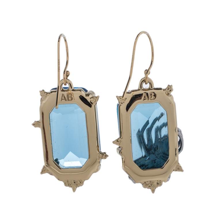 Pre Owned Alexis Bittar Gold & Rhodium Plated Blue Spinel Crystal Spider Drop Earrings
