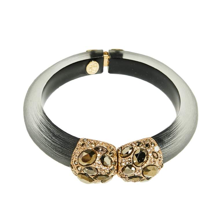 Pre Owned Alexis Bittar Black Lucite Crystal Detail Cuff Bracelet