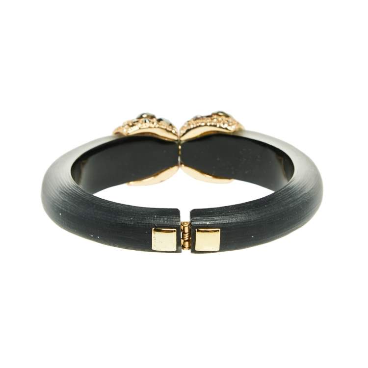 Pre Owned Alexis Bittar Black Lucite Crystal Detail Cuff Bracelet