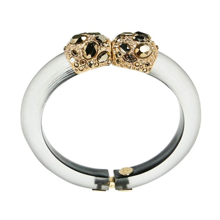 Pre Owned Alexis Bittar Black Lucite Crystal Detail Cuff Bracelet