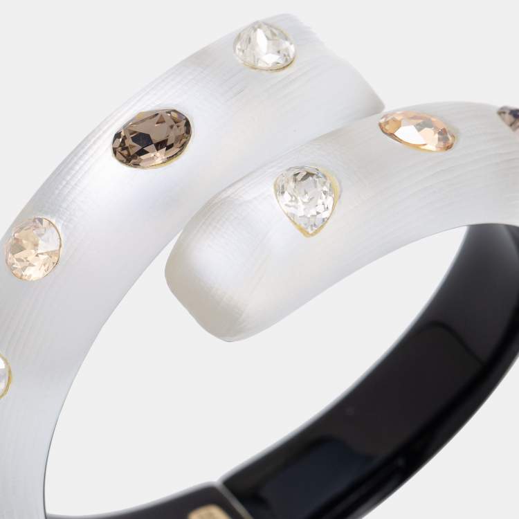 Pre Owned Alexis Bittar Grey Crystal & Lucite Hinged Cuff Bracelet