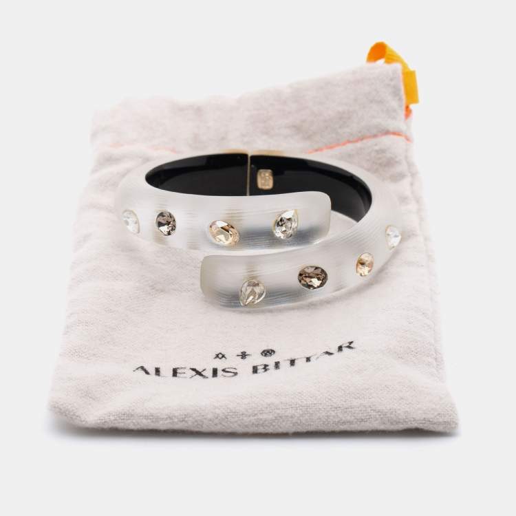 Pre Owned Alexis Bittar Grey Crystal & Lucite Hinged Cuff Bracelet