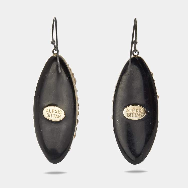 Pre Owned Alexis Bittar Lucite Crystal Resin Gunmetal Drop Earrings