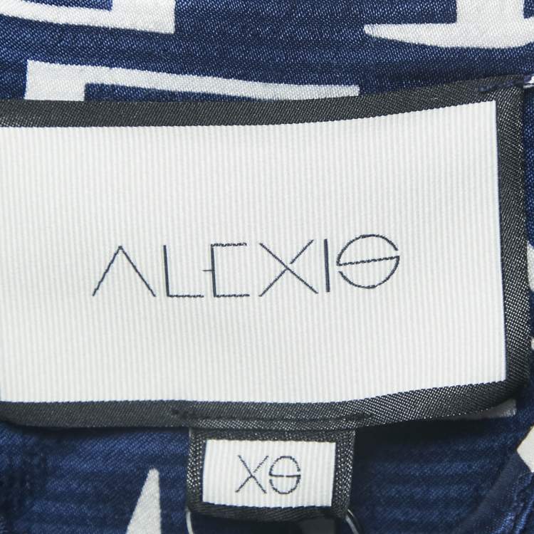 Pre Owned Alexis Blue/White Monogram Satin Asymmetric Marvella Dress XS