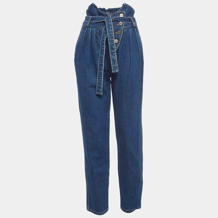 Pre Owned Alexis Blue Denim Belted High Waist Jeans S