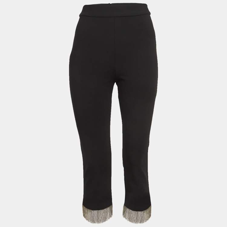 مملوكة مسبقًا Alexis Black Stretch Crepe Fringed Pants S