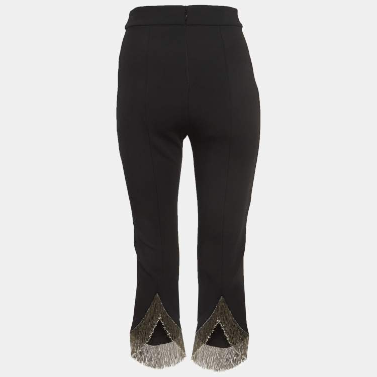مملوكة مسبقًا Alexis Black Stretch Crepe Fringed Pants S