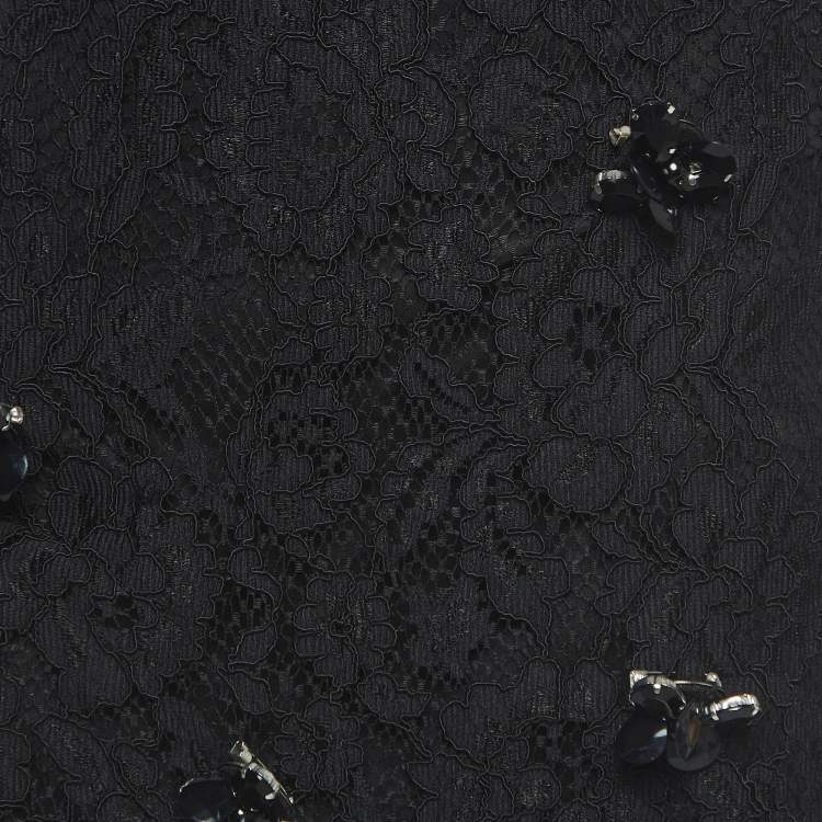 مملوكة مسبقًا Alexis Black Brooch Embellished Lace Pencil Skirt M