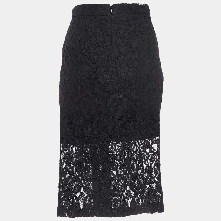 مملوكة مسبقًا Alexis Black Brooch Embellished Lace Pencil Skirt M