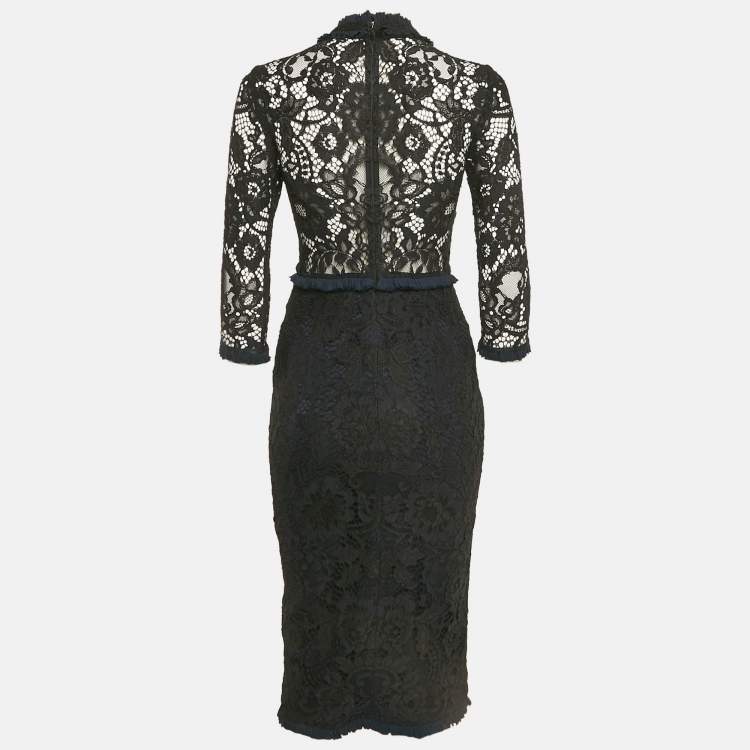 Pre Owned Alexis Black Lace Ruffled Midi Dress XS