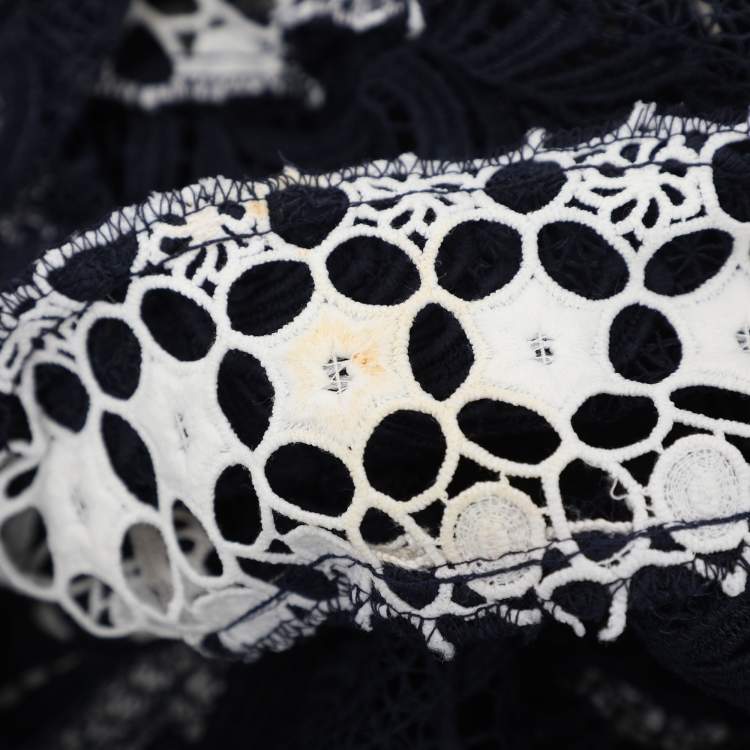 مملوكة مسبقًا Alexis Navy Blue/White Lace Embroidered Maxi Skirt L