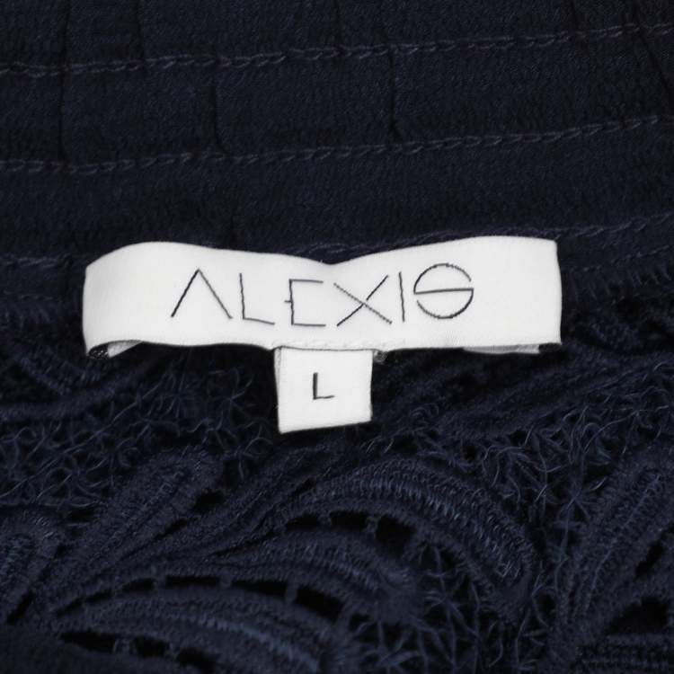 مملوكة مسبقًا Alexis Navy Blue/White Lace Embroidered Maxi Skirt L