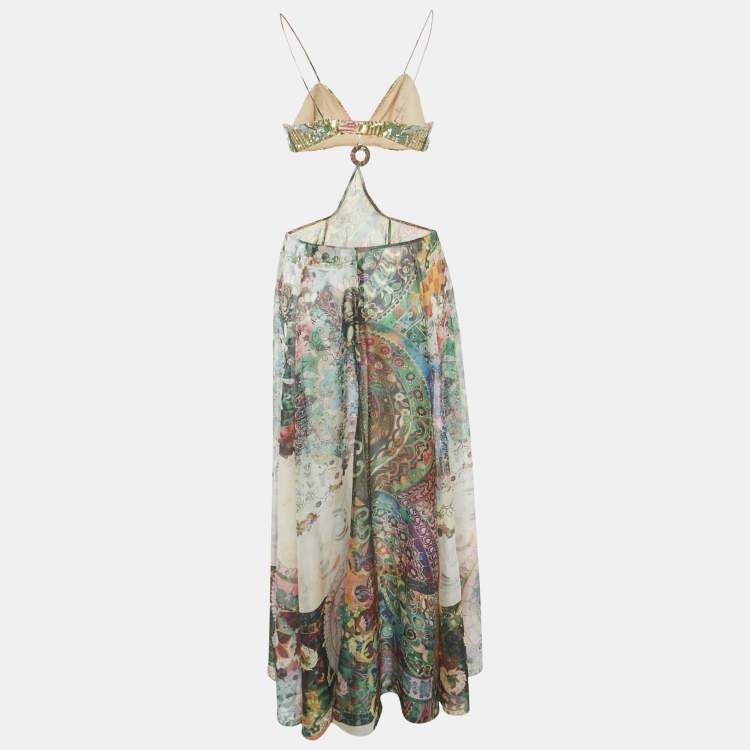 Pre Owned Alexis Green Sequin Embroidered Cut-Out Maxi Dress M
