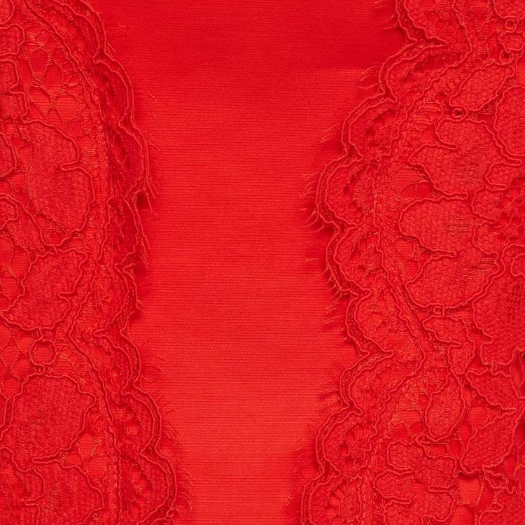 Pre Owned Alexis Red Crepe Guipure Lace Detail Mini Dress S