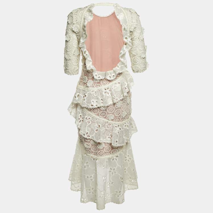 Pre Owned فسـتان أليكسـيز ميكايالـا ميدي مـن الدانتيل باللـون الأبـيـض متوسـط