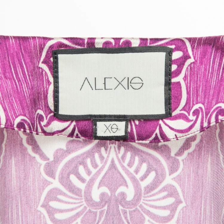 Pre Owned Alexis Purple Printed Satin Knotted Romper Jumpsuit XS