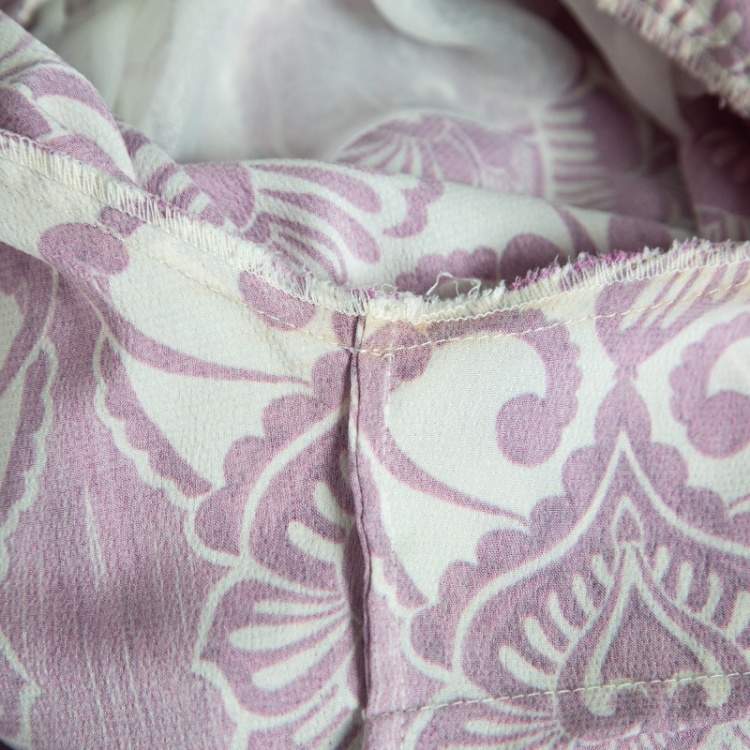 Pre Owned Alexis Purple Printed Satin Knotted Romper Jumpsuit XS
