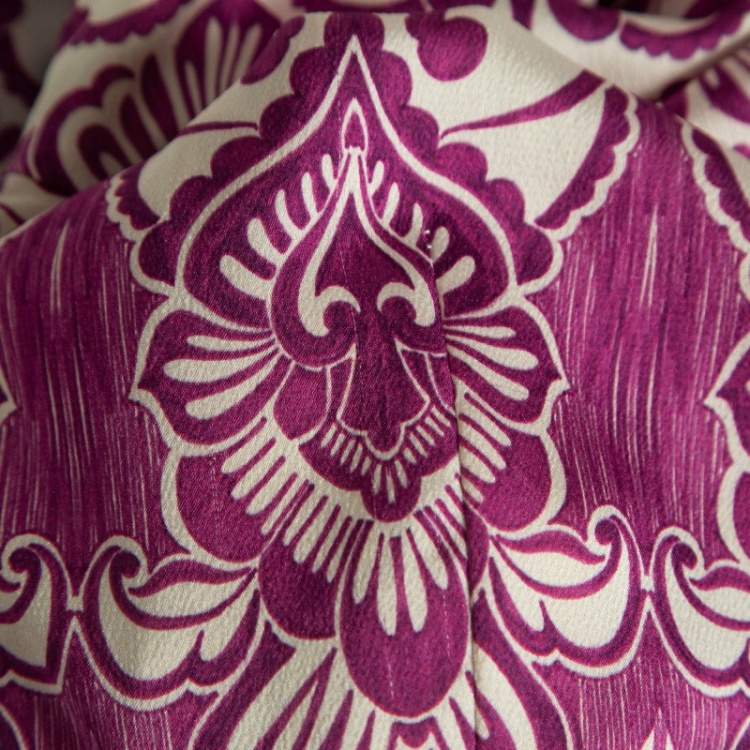 Pre Owned Alexis Purple Printed Satin Knotted Romper Jumpsuit XS