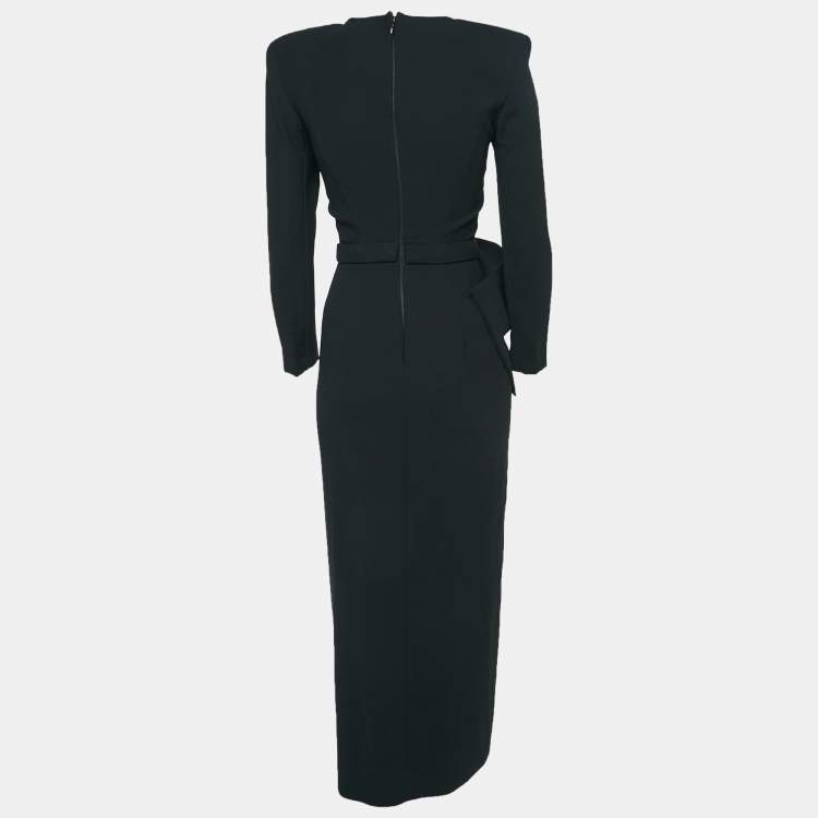Pre Owned Alfabeta Black Embellished Crepe Pleat Detail Maxi Dress S