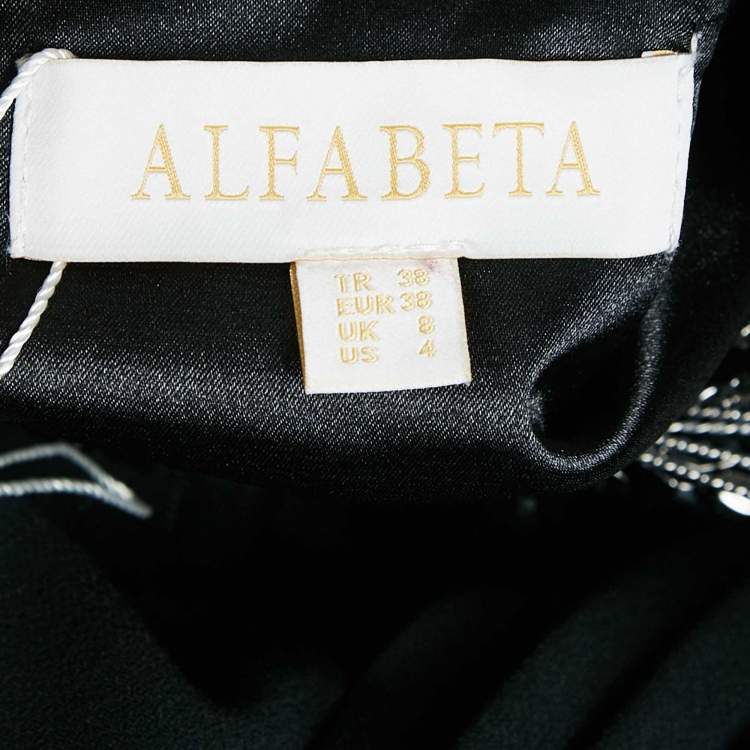 Pre Owned Alfabeta Black Embellished Crepe Pleat Detail Maxi Dress S
