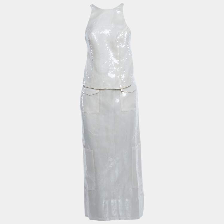 مملوكة مسبقًا Alfie White Sequin Back-Open Top and Skirt Set S