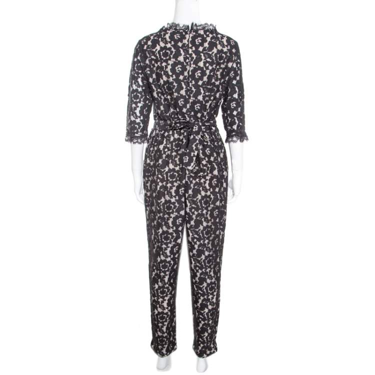 Pre Owned Alice by Temperley Black Floral Lace Belted Eros Jumpsuit L