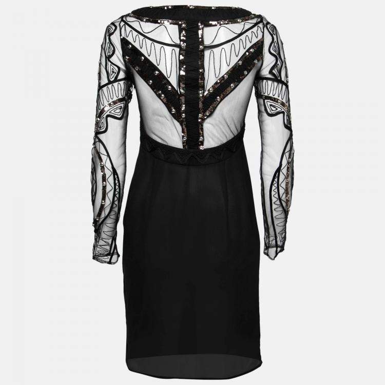 Pre Owned Alice by Temperley Sheer Black Embellished Lace Bodice Pencil Dress S