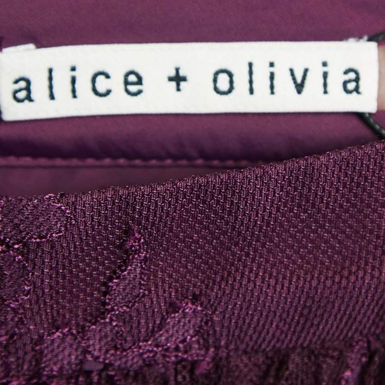 Pre Owned Alice + Olivia Purple Floral Pattern Lace Scallop Hem Midi Skirt M