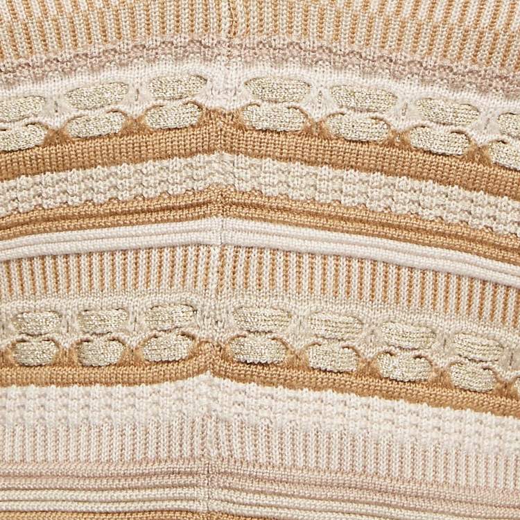 Pre Owned Alice + Olivia Gold/Natural Patterned Lurex and Cotton Knit Crop Top S