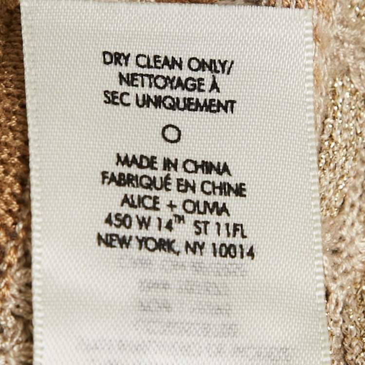 Pre Owned Alice + Olivia Gold/Natural Patterned Lurex and Cotton Knit Crop Top S