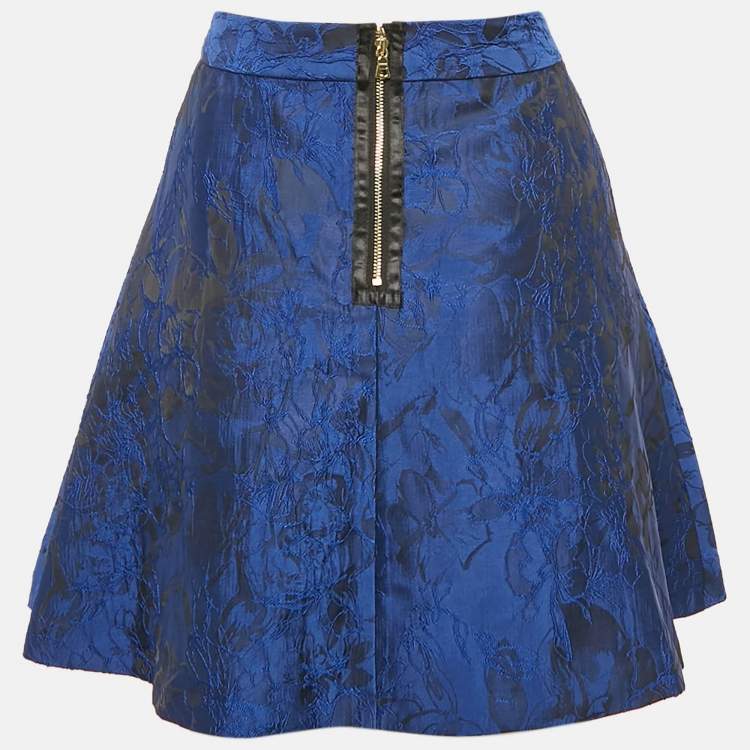 Pre Owned Alice + Olivia Cobalt Blue Floral Jacquard Pleated Mini Skirt S