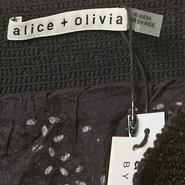 Pre Owned Alice + Olivia Black Broderie Anglaise Cotton Panelled Maxi Skirt M 