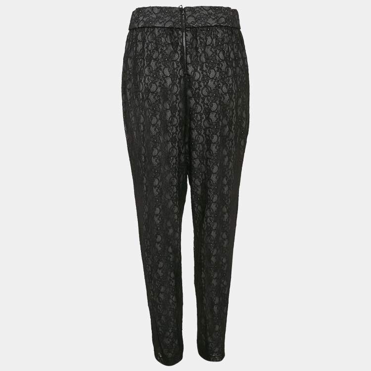 Pre Owned Alice + Olivia Black Floral Lace Trousers L