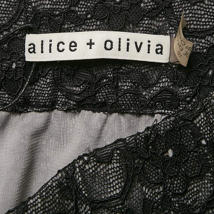 Pre Owned Alice + Olivia Black Floral Lace Trousers L
