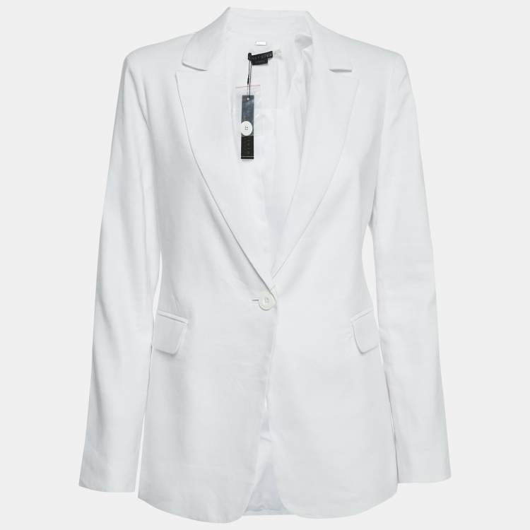 Pre Owned Alice + Olivia White Linen Blend Single Breasted Blazer M