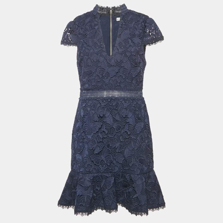Pre Owned Alice + Olivia Navy Blue Lace Mini Dress L