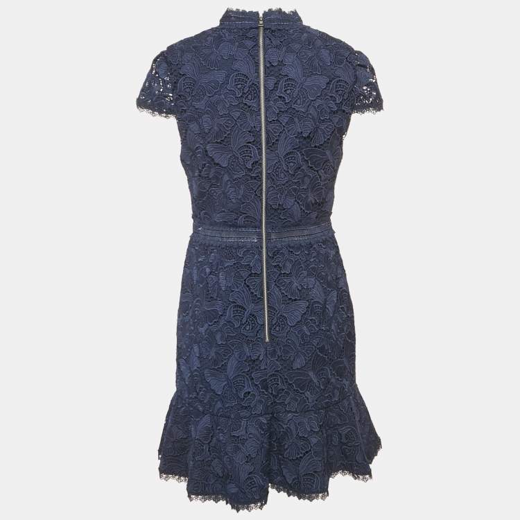 Pre Owned Alice + Olivia Navy Blue Lace Mini Dress L