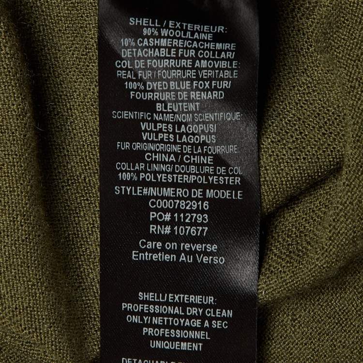 مملوكة مسبقًا Alice + Olivia Olive Green Wool Detachable Fur Open Front Cardigan XS