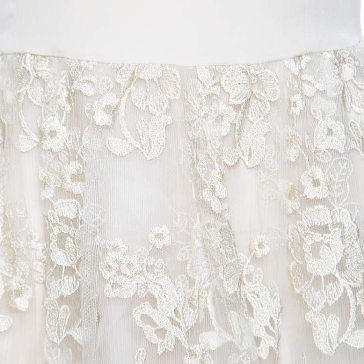Pre Owned Alice + Olivia Beige Antique Gold Lace Detail Julianne Ballerina Dress M